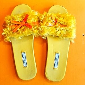 Prada Satin/Faux Fur leather detail mules